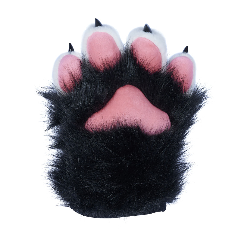 Fancy Four Finger Paw Gloves - Black + White + Pink