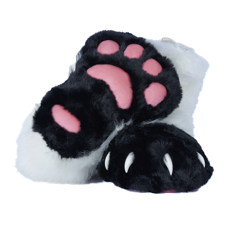 Fancy Paw Slippers - White + Black + Pink