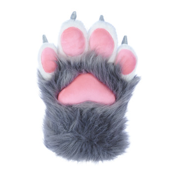 Fancy Four Finger Paw Gloves - Gray + White