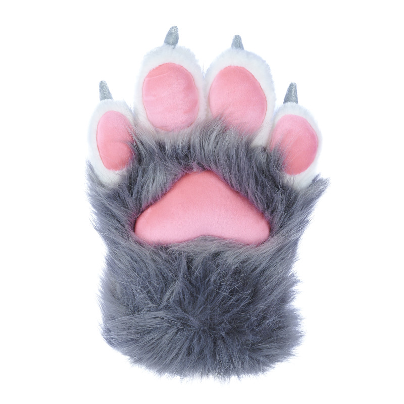 Fancy Four Finger Paw Gloves - Gray + White