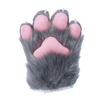 Fancy Four Finger Paw Gloves - Gray + Pink