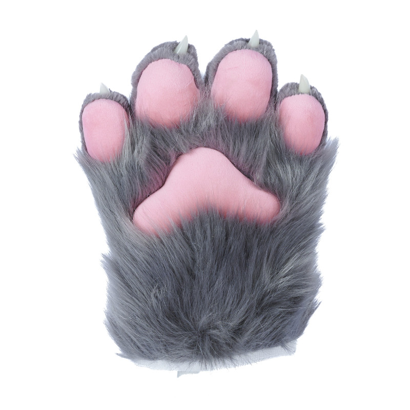 Fancy Four Finger Paw Gloves - Gray + Pink