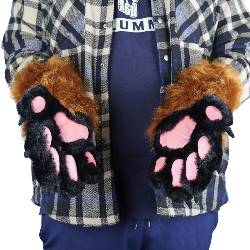 Fancy Five Finger Paw Gloves - Rust + Black